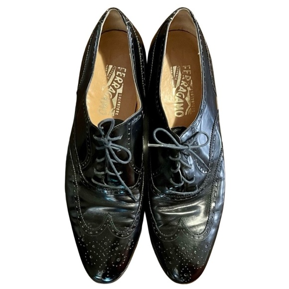 Salvatore Ferragamo Black Leather Wingtip Oxford Dress Shoes Size 10 main image 10